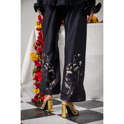 The Dramebaaz Company Black Interwine Printed Blazer and Pant (Set of 2)