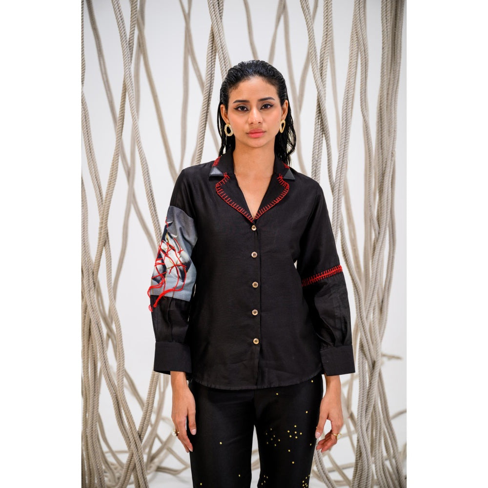 The Dramebaaz Company Black Flame Embellished Shirt