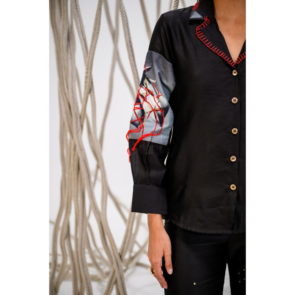 The Dramebaaz Company Black Flame Embellished Shirt