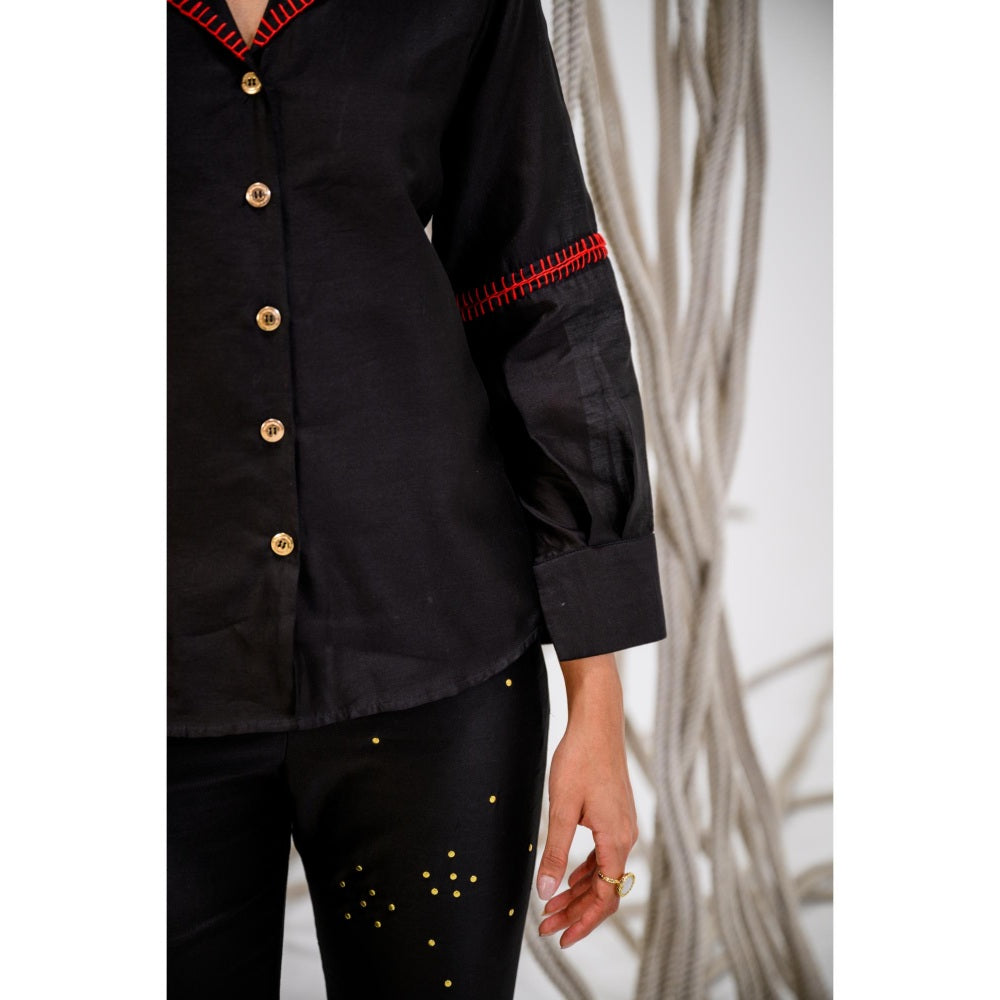 The Dramebaaz Company Black Flame Embellished Shirt