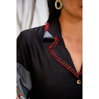 The Dramebaaz Company Black Flame Embellished Shirt