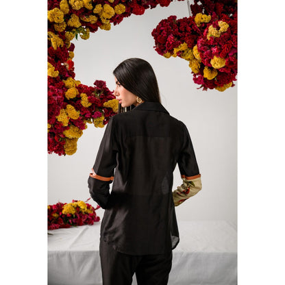 The Dramebaaz Company Black Bouquet Embellished Shirt