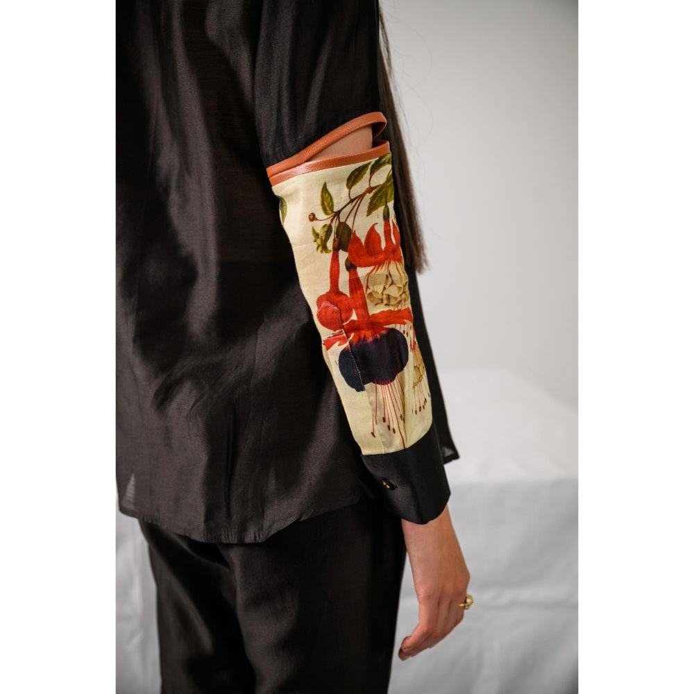 The Dramebaaz Company Black Bouquet Embellished Shirt