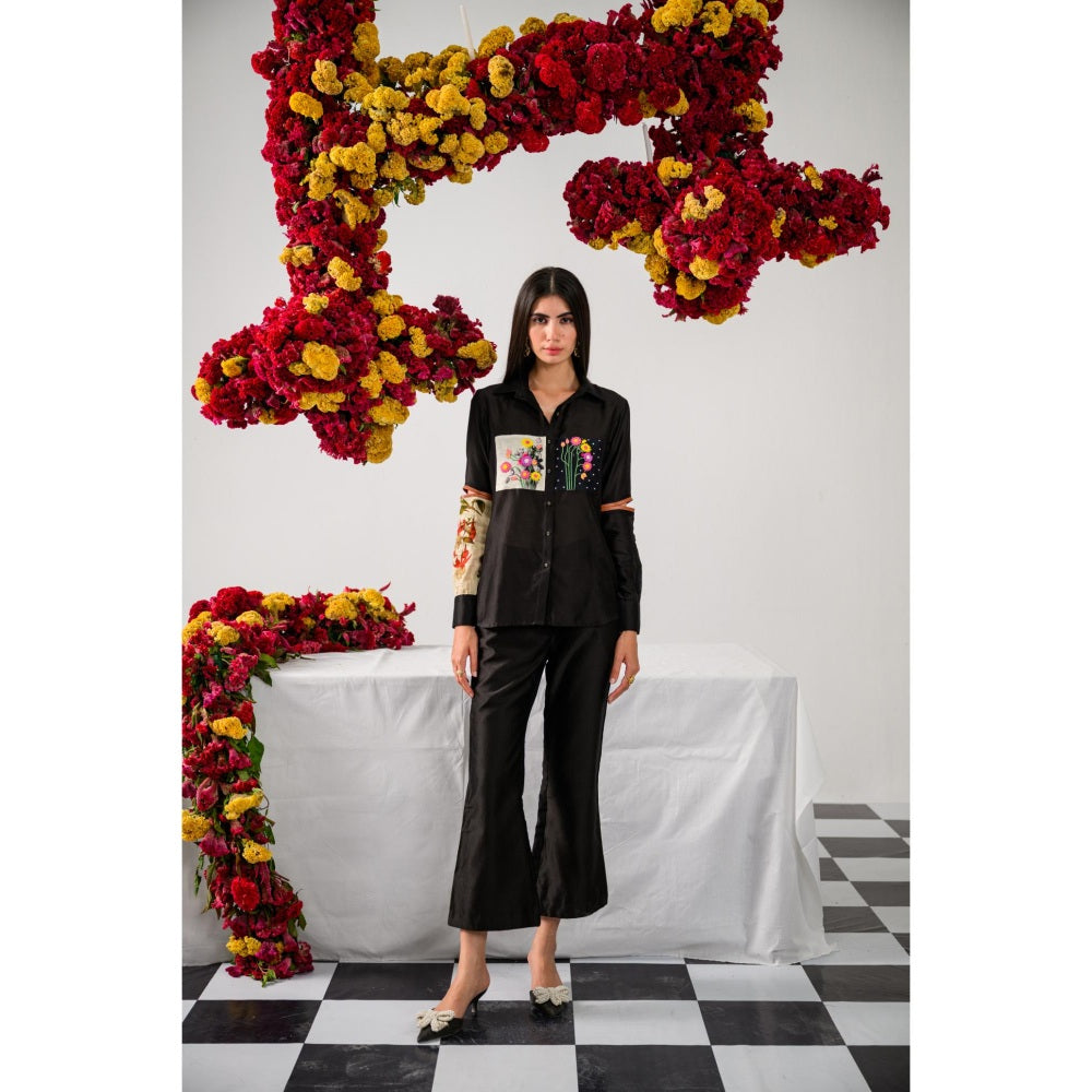 The Dramebaaz Company Black Bouquet Embellished Shirt