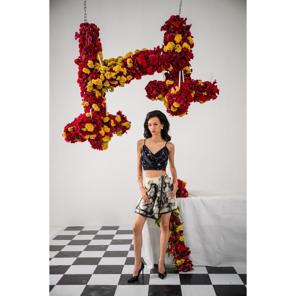 The Dramebaaz Company Noir & Ivory Floral Skort