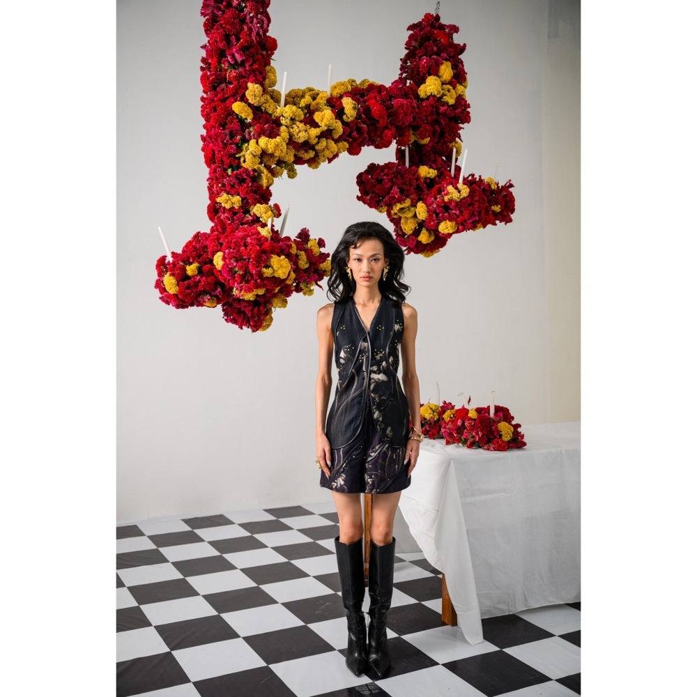 The Dramebaaz Company Navy Blue Celestial Floral Shorts