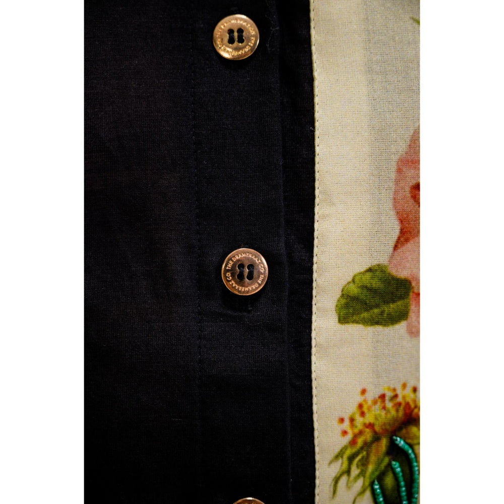 The Dramebaaz Company Black Petal Poetry Embellished Shirt