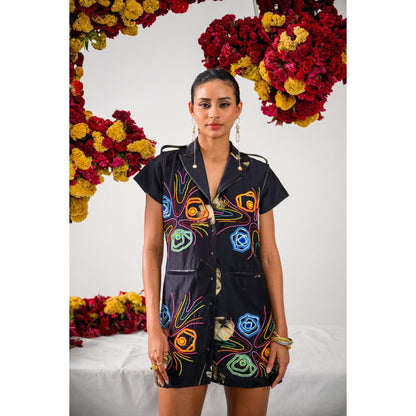 The Dramebaaz Company Black Aurora Embellished Short Dress