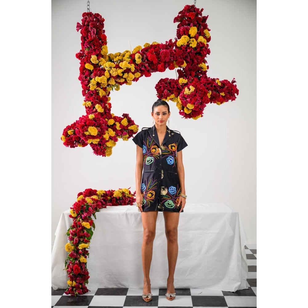 The Dramebaaz Company Black Aurora Embellished Short Dress