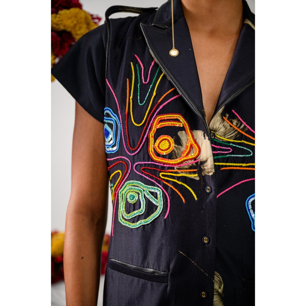 The Dramebaaz Company Black Aurora Embellished Short Dress