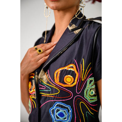 The Dramebaaz Company Black Aurora Embellished Short Dress