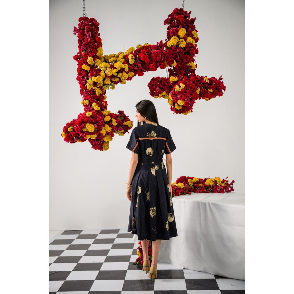 The Dramebaaz Company Black Elina Flare Printed Dress