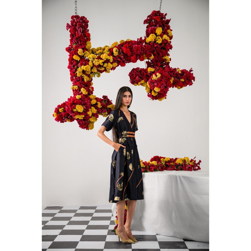 The Dramebaaz Company Black Elina Flare Printed Dress