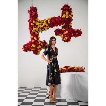 The Dramebaaz Company Black Elina Flare Printed Dress