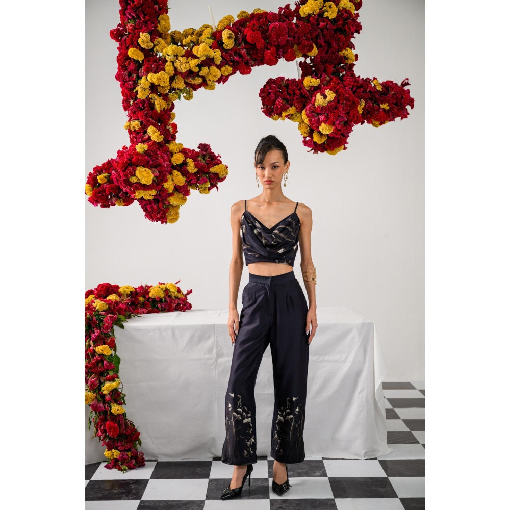 The Dramebaaz Company Midnight Monarch Printed Bustier and Pant (Set of 2)