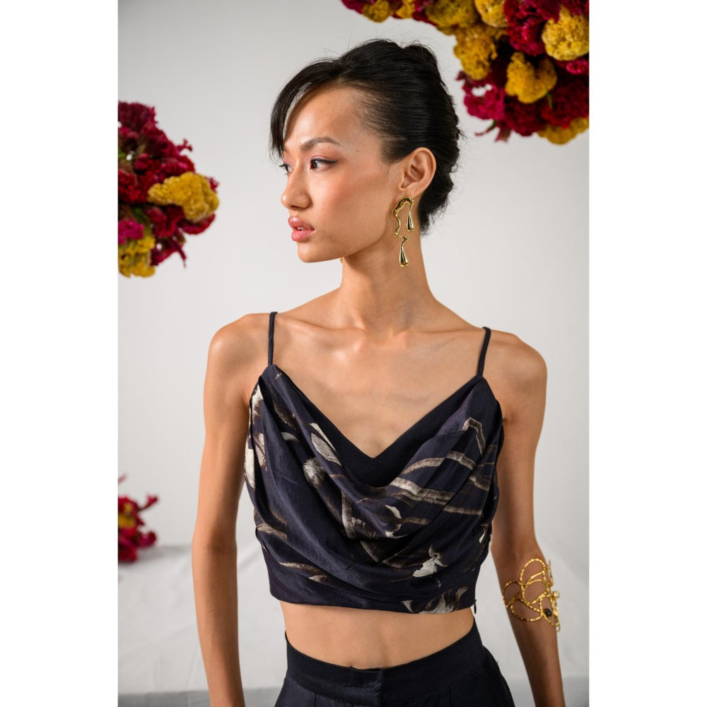 The Dramebaaz Company Midnight Monarch Printed Bustier and Pant (Set of 2)