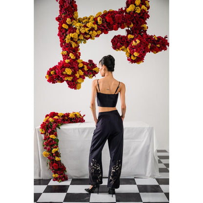 The Dramebaaz Company Midnight Monarch Printed Bustier and Pant (Set of 2)