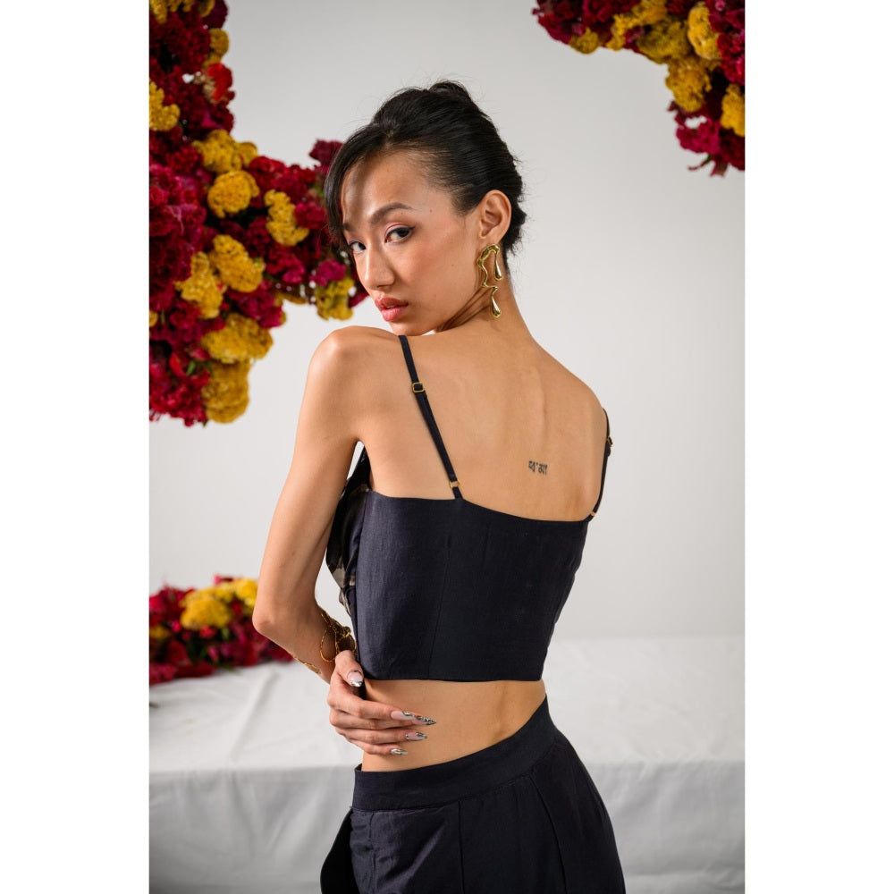 The Dramebaaz Company Midnight Monarch Printed Bustier and Pant (Set of 2)