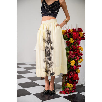 The Dramebaaz Company Noir & Ivory Printed Bustier and Skirt (Set of 2)