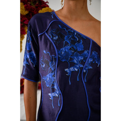 The Dramebaaz Company Glossy Garden One Shoulder Dress