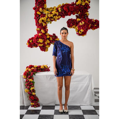 The Dramebaaz Company Glossy Garden One Shoulder Dress