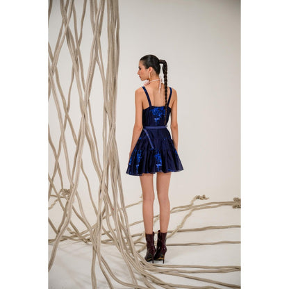 The Dramebaaz Company Navy Blue Oxford Tiered Dress