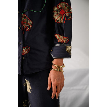The Dramebaaz Company Black Fleur Embellished Shirt