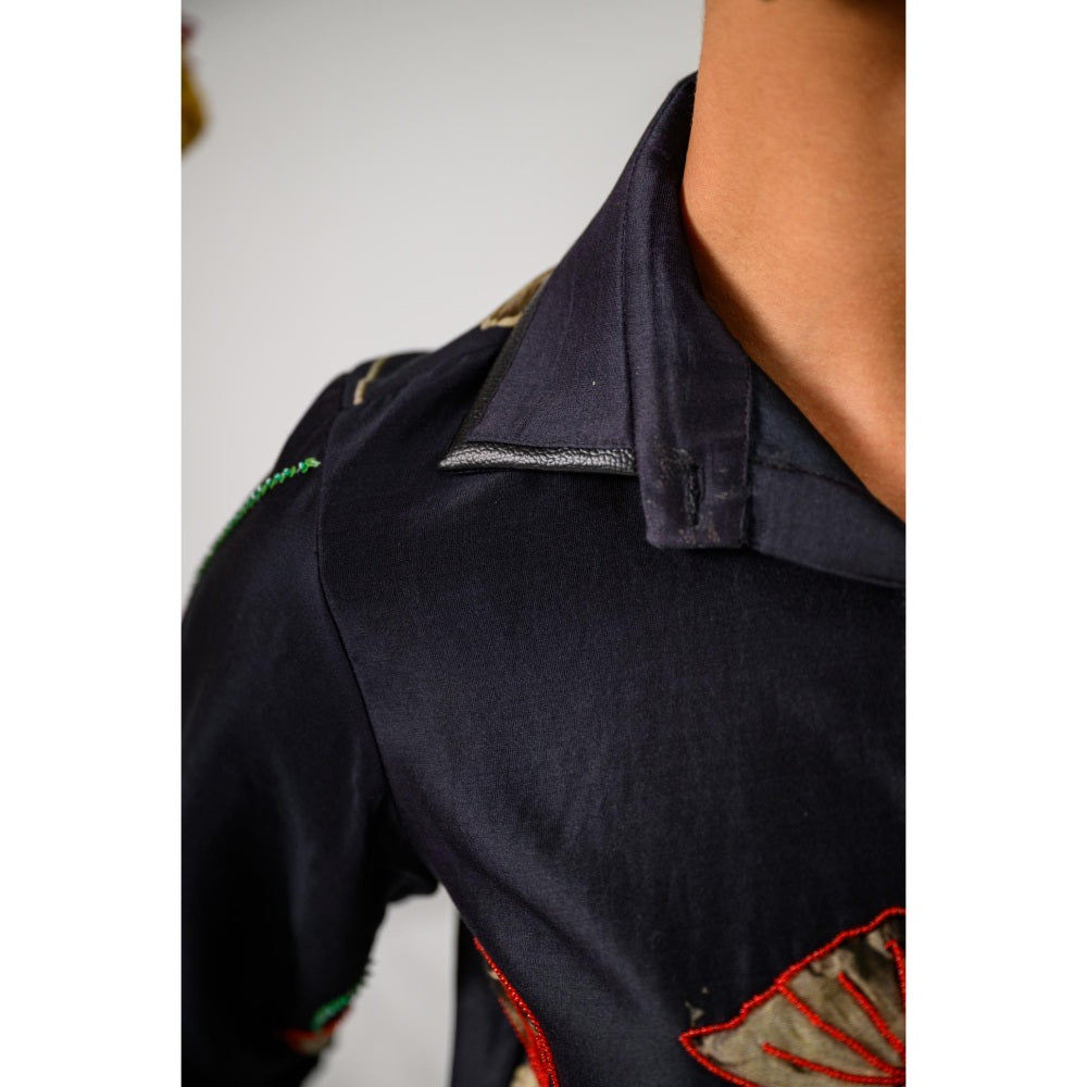 The Dramebaaz Company Black Fleur Printed Shirt and Pant (Set of 2)