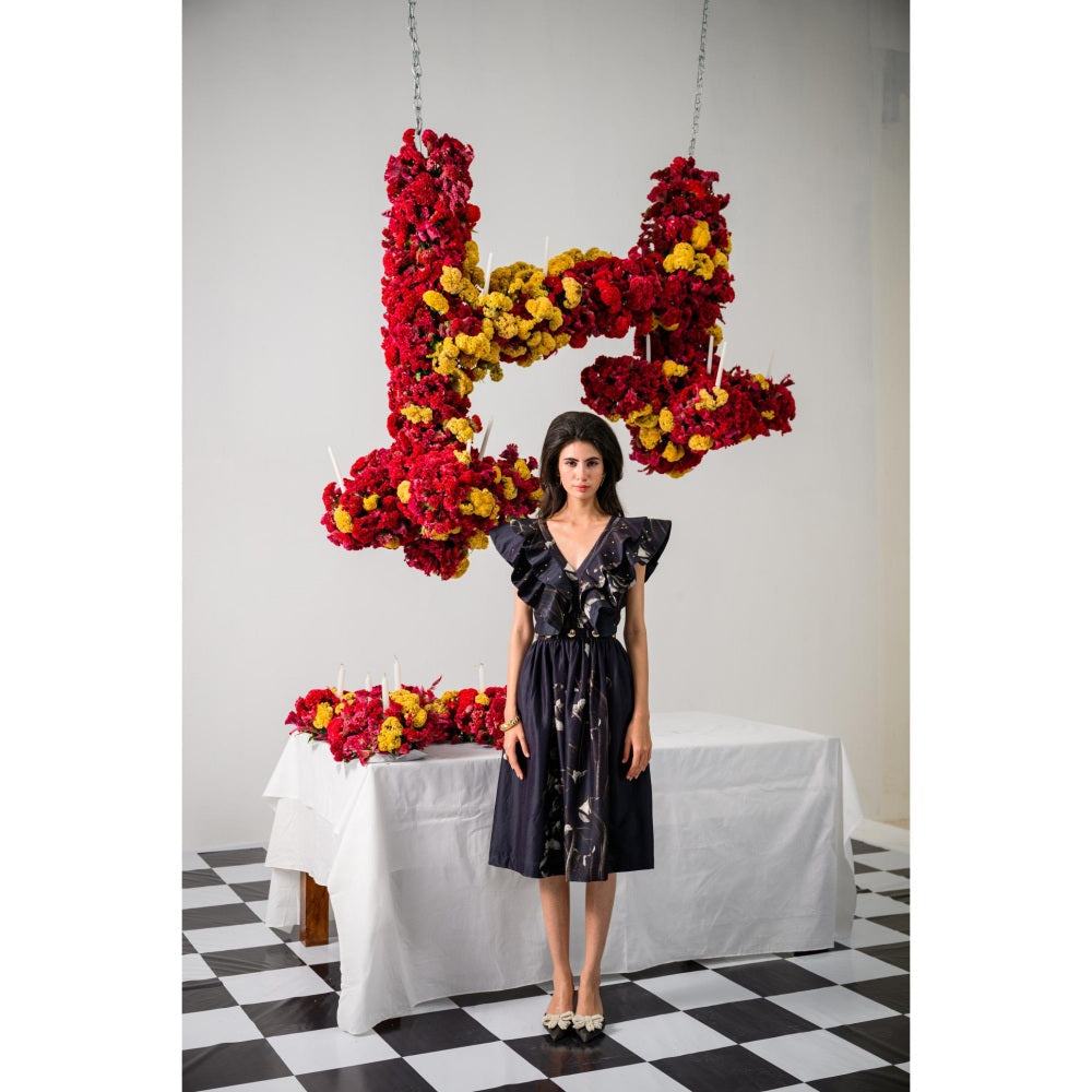 The Dramebaaz Company Black Victorian Petals Ruffle Dress