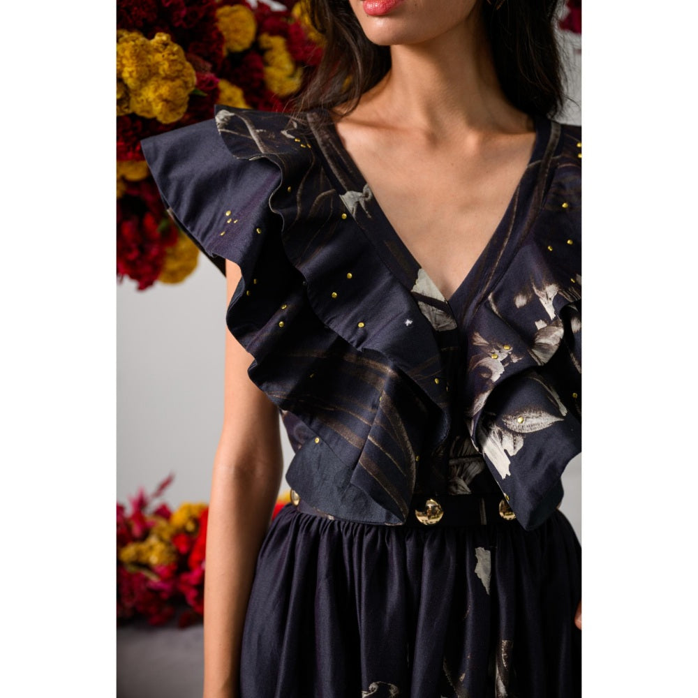 The Dramebaaz Company Black Victorian Petals Ruffle Dress