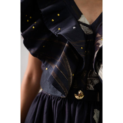 The Dramebaaz Company Black Victorian Petals Ruffle Dress