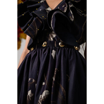 The Dramebaaz Company Black Victorian Petals Ruffle Dress