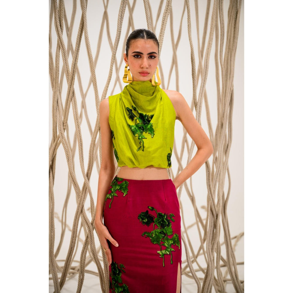 The Dramebaaz Company Lime Lush Cowl Printed Crop Top