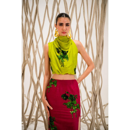 The Dramebaaz Company Lime Lush Cowl Printed Crop Top