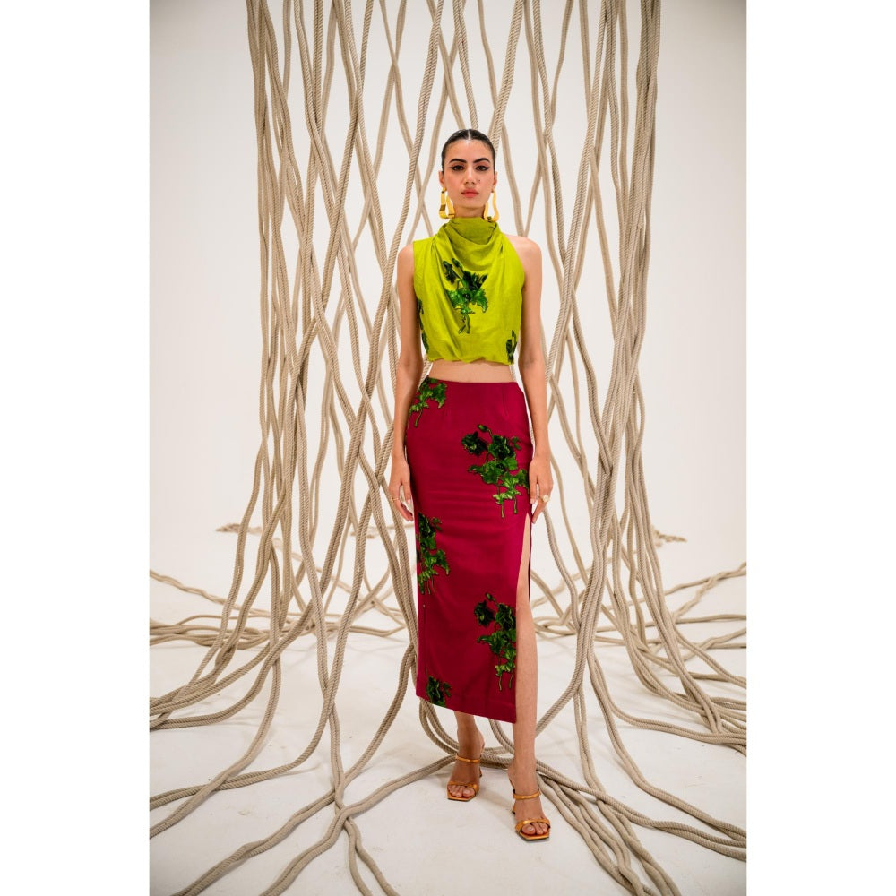 The Dramebaaz Company Lime Lush Cowl Printed Crop Top