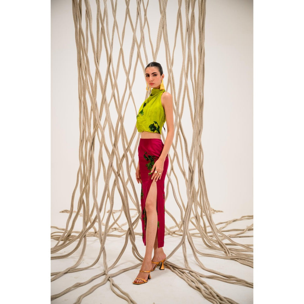 The Dramebaaz Company Lime Lush Cowl Printed Crop Top