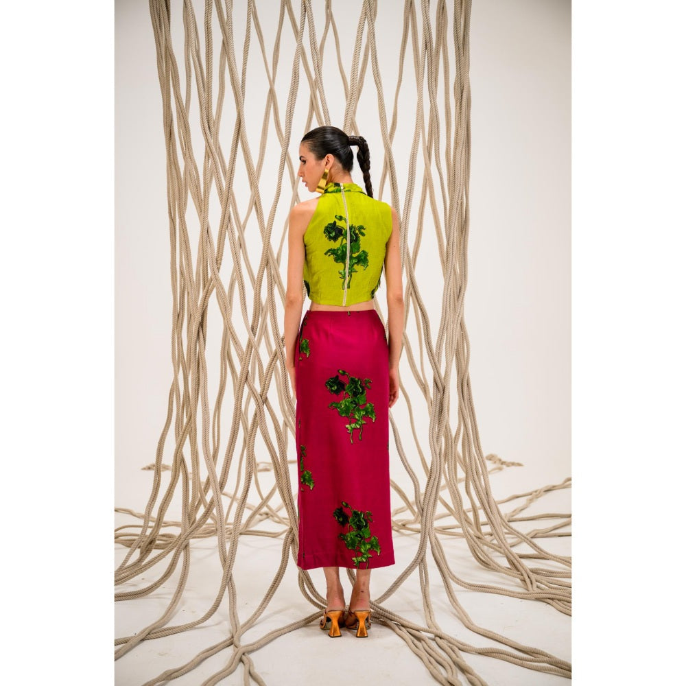 The Dramebaaz Company Lime Lush Cowl Printed Crop Top