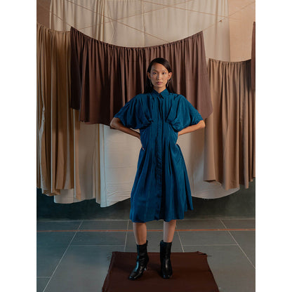 The Burnt Toast Teal Pleated Shirt Dress
