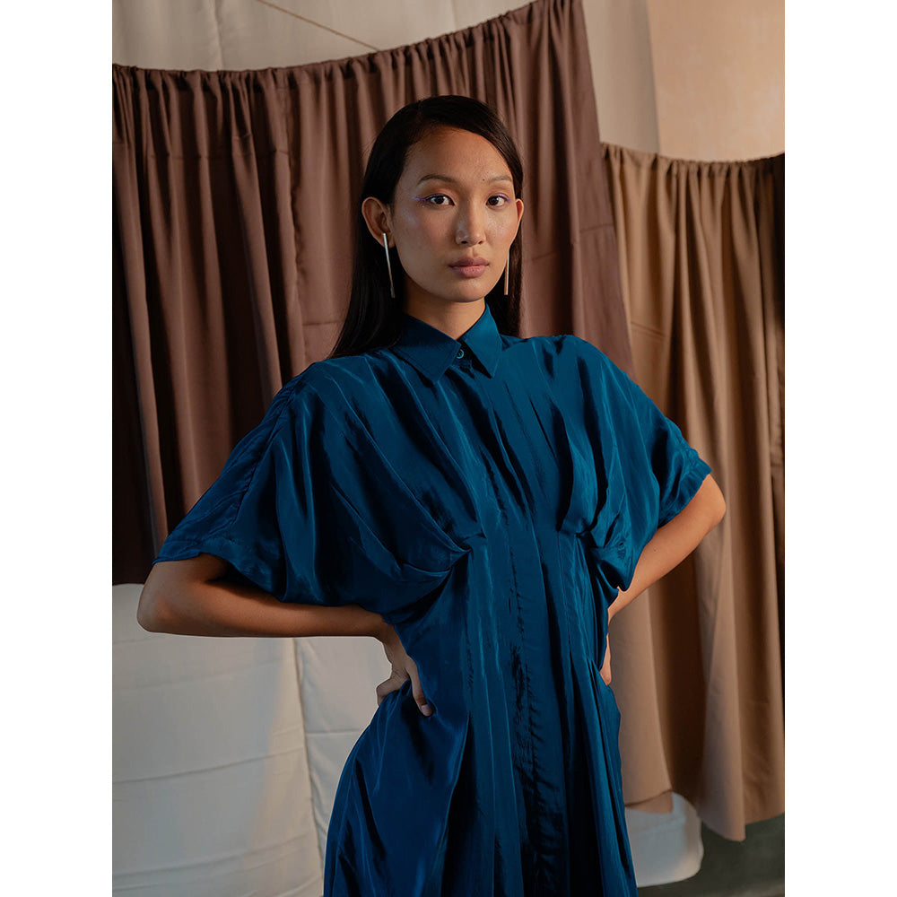 The Burnt Toast Teal Pleated Shirt Dress