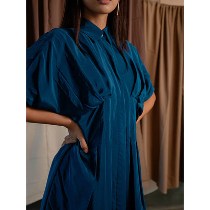 The Burnt Toast Teal Pleated Shirt Dress