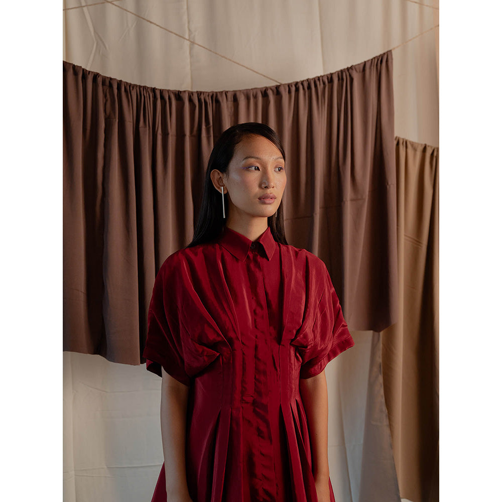 The Burnt Toast Red Pleated Shirt Dress