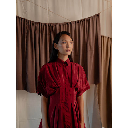 The Burnt Toast Red Pleated Shirt Dress
