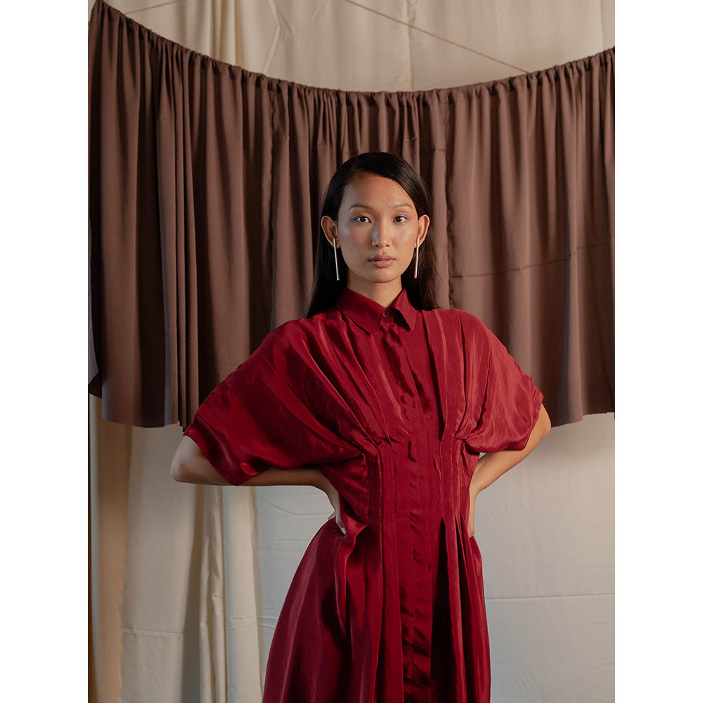 The Burnt Toast Red Pleated Shirt Dress