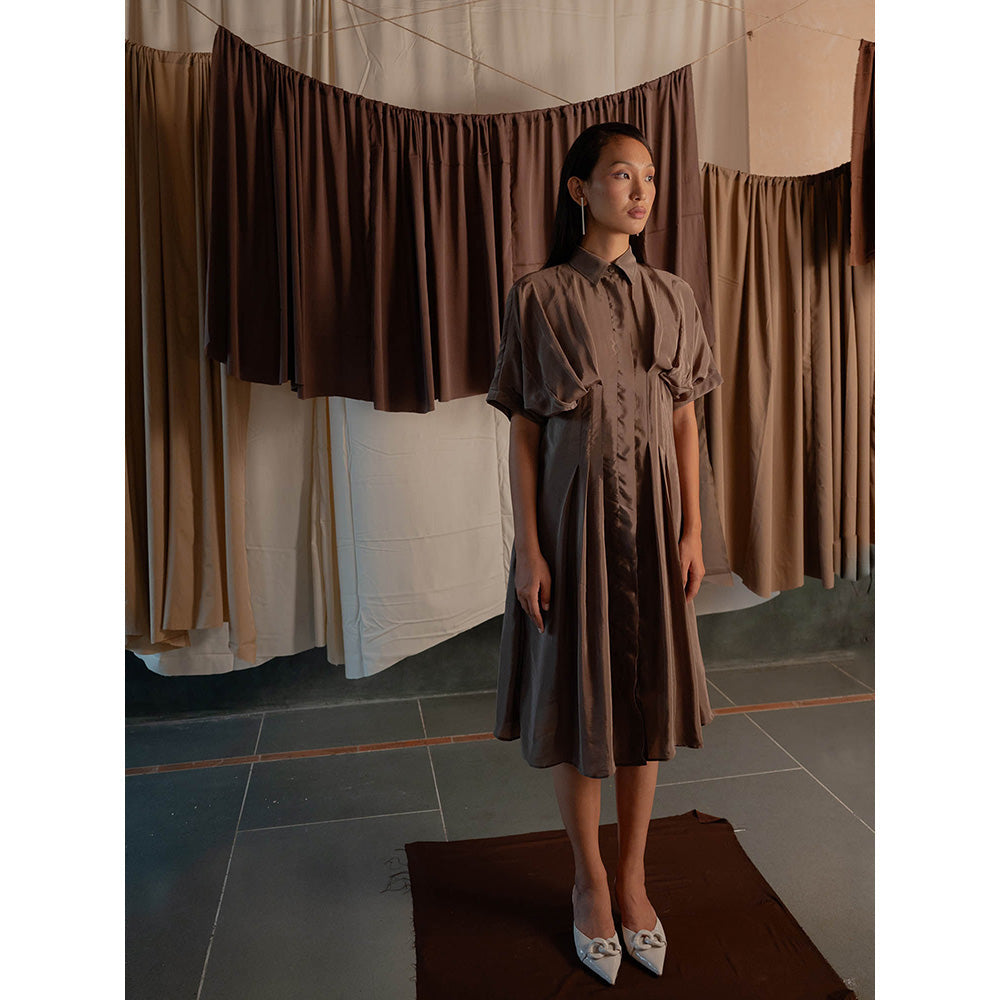 The Burnt Toast Brown Pleated Shirt Dress