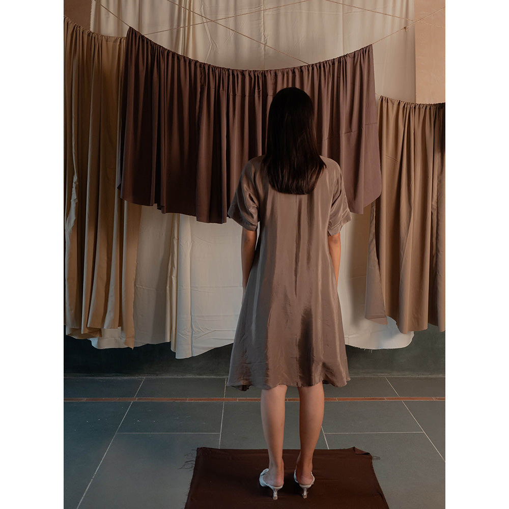 The Burnt Toast Brown Pleated Shirt Dress