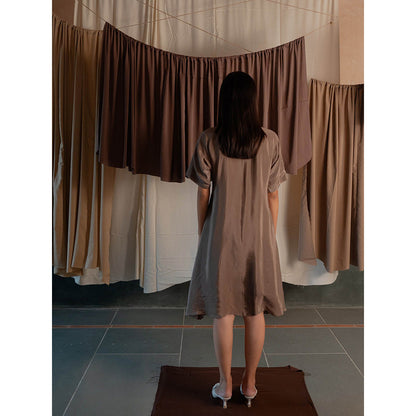 The Burnt Toast Brown Pleated Shirt Dress