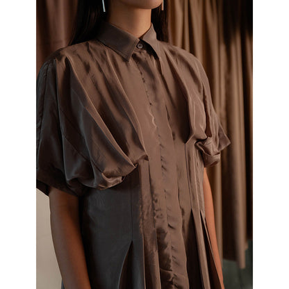 The Burnt Toast Brown Pleated Shirt Dress