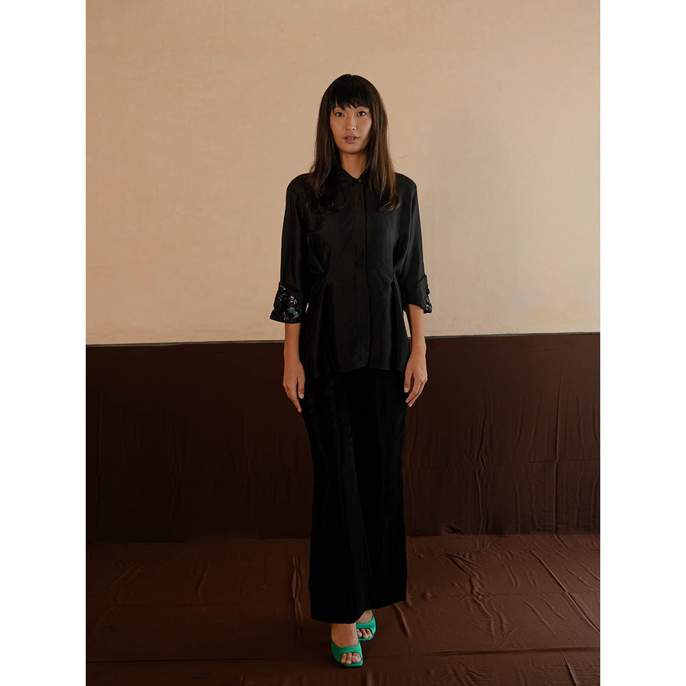 The Burnt Toast Black Embroidered Cuff Co-Ord (Set of 2)