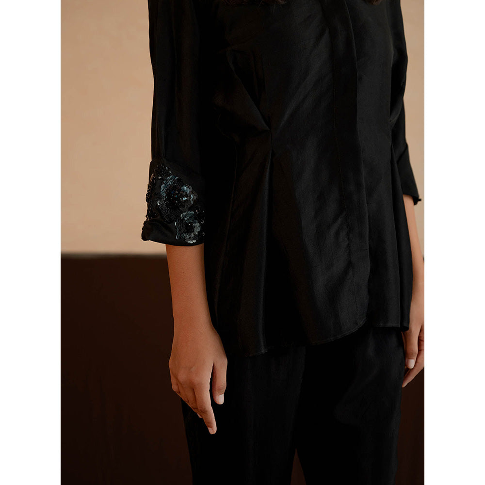 The Burnt Toast Black Embroidered Cuff Co-Ord (Set of 2)