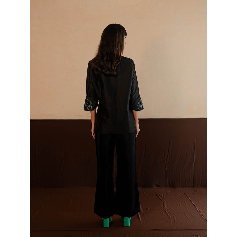 The Burnt Toast Black Embroidered Cuff Co-Ord (Set of 2)